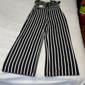 Poof! Black and White Striped Wide Leg Jumpsuit